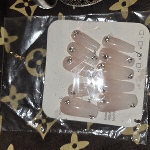 Elegant Nude Press-On Nails with Rhinestones